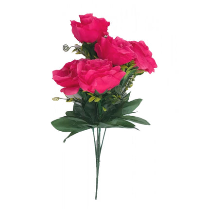 Rosolly Artificial Flowers Bunch Bouquet Of 5 Roses For Home Decoration (Dark Pink, Material:Silk, Polyester)