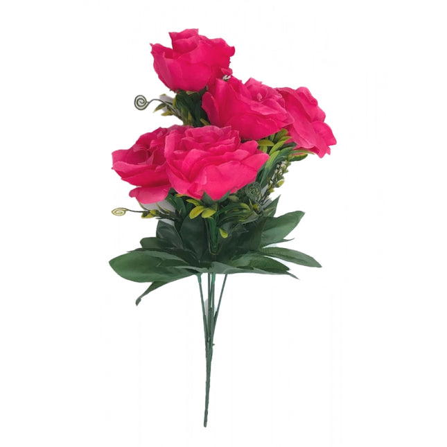 Rosolly Artificial Flowers Bunch Bouquet Of 5 Roses For Home Decoration (Dark Pink, Material:Silk, Polyester)