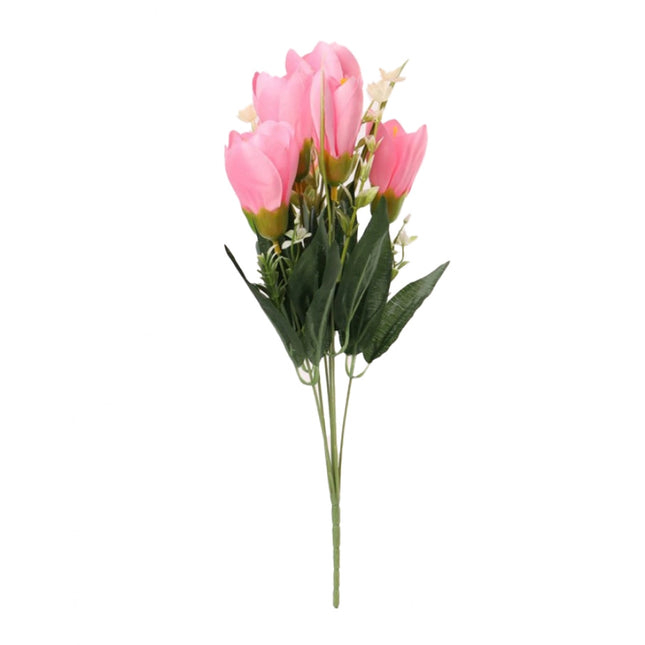 Rosolly Artificial Flowers Bunch Bouquet Of Daffodil Tulip Flowers For Home Decoration (Light Pink, Material:Silk, Polyester)