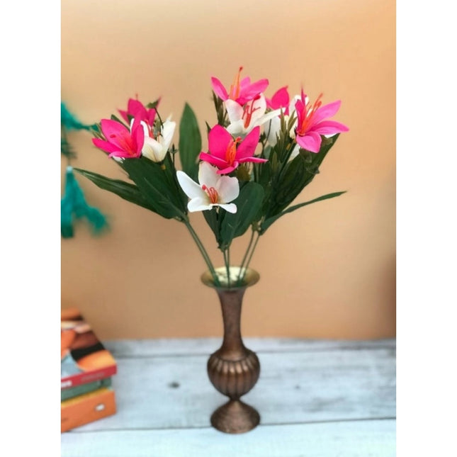 Rosolly Artificial Flowers Bunch Bouquet Oflily Flowers For Home Decoration (Pink And White, Material:Silk, Polyester)
