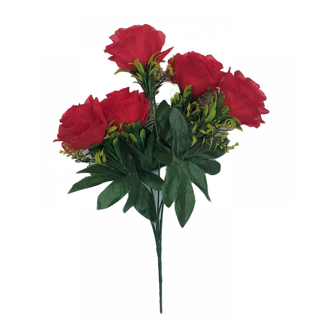 Rosolly Artificial Flowers Bunch Bouquet Of 5 Roses For Home Decoration (Red, Material:Silk, Polyester)