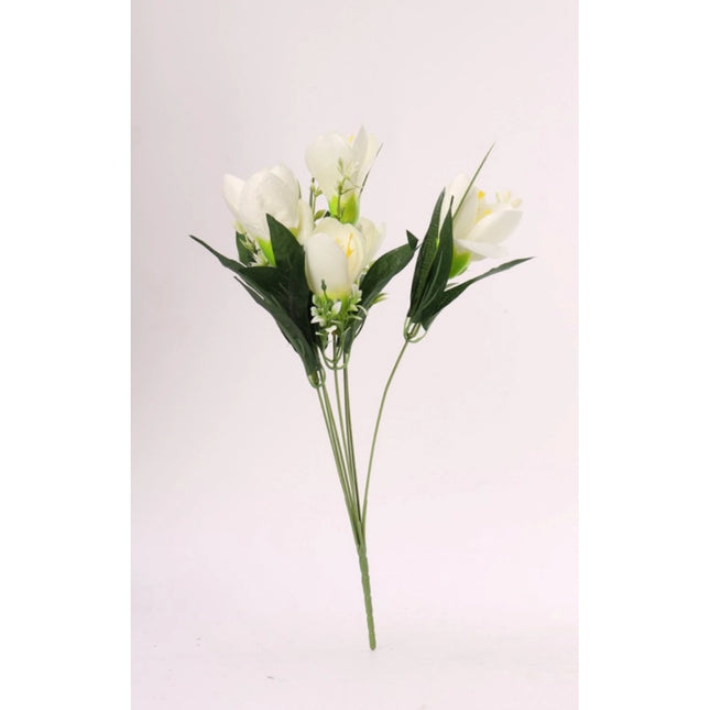 Rosolly Artificial Flowers Bunch Bouquet Of Daffodil Tulip Flowers For Home Decoration (White, Material:Silk, Polyester)