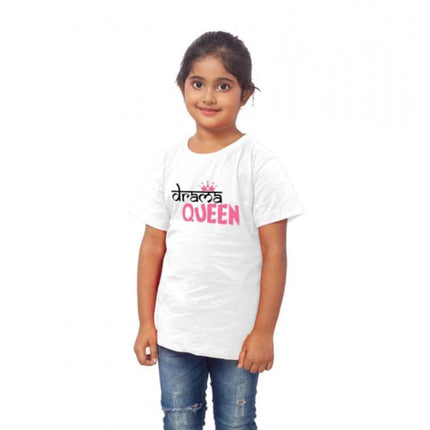 Rosolly Girls Cotton Drama Queen Half Sleeve TShirt (White)