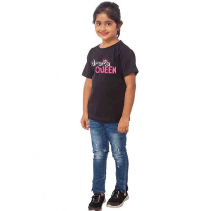 Rosolly Girls Cotton Drama Queen Half Sleeve TShirt (Black)
