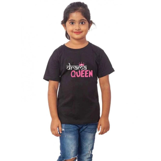 Rosolly Girls Cotton Drama Queen Half Sleeve TShirt (Black)