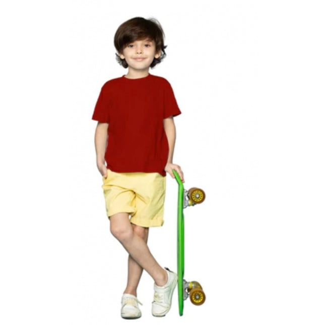 Rosolly Boys Cotton Plain Half Sleeve TShirt (Maroon)