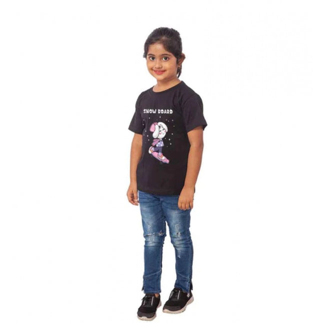 Rosolly Girls Cotton Snow Board Half Sleeve TShirt (Black)