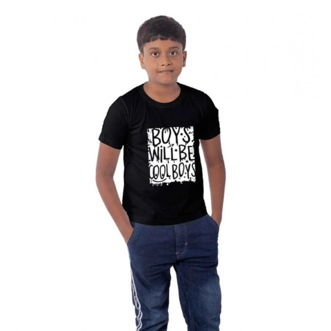 Rosolly Boys Cotton Will Be Cool Half Sleeve TShirt (Black)