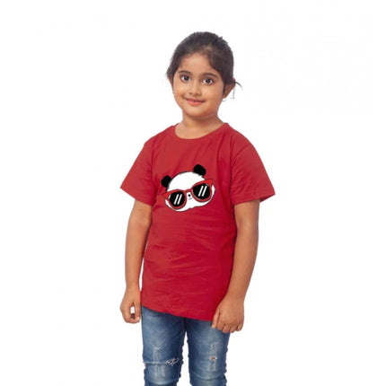 Rosolly Girls Cotton Panda Glass Half Sleeve TShirt (Maroon)