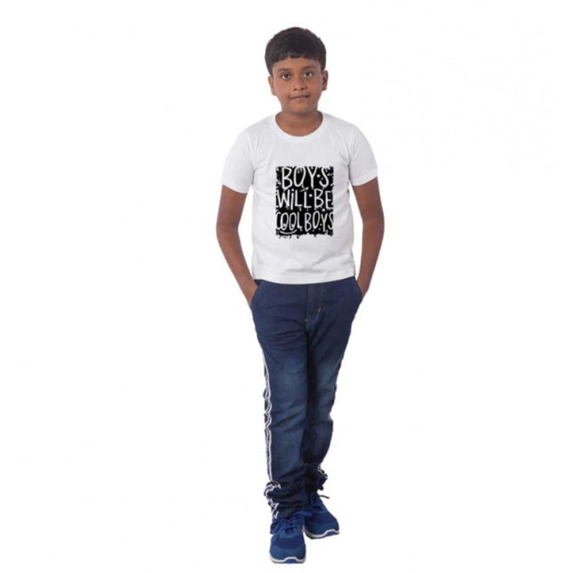 Rosolly Boys Cotton Will Be Cool Half Sleeve TShirt (White)