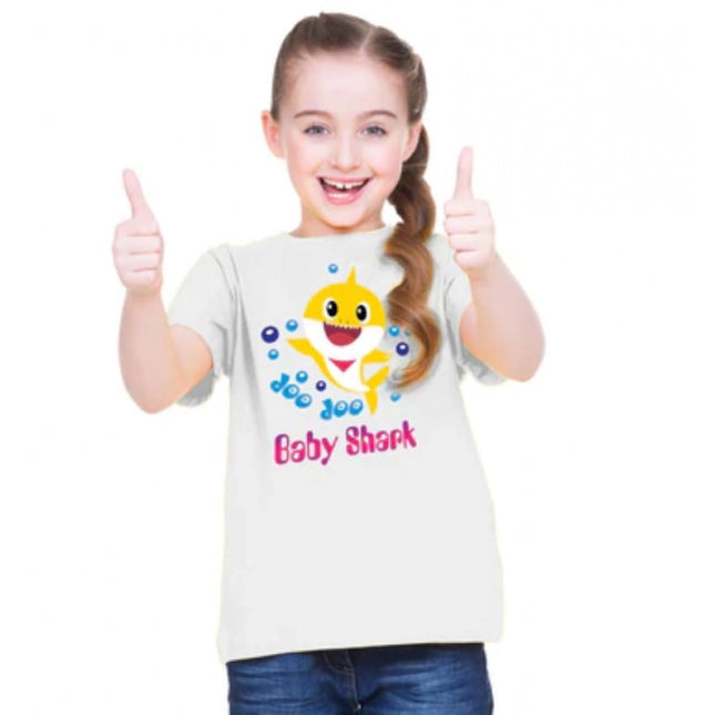 Rosolly Girls Cotton Baby Shark Half Sleeve TShirt (White)