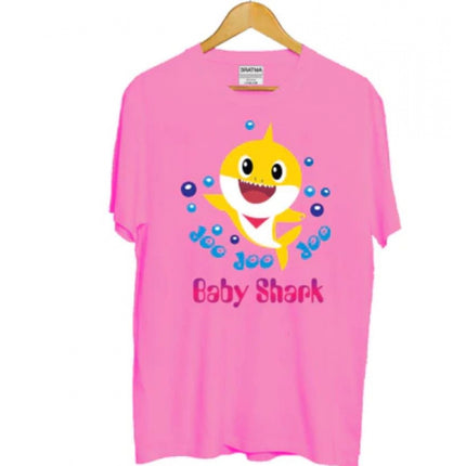Rosolly Girls Cotton Baby Shark Half Sleeve TShirt (Pink)