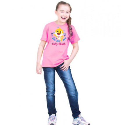 Rosolly Girls Cotton Baby Shark Half Sleeve TShirt (Pink)
