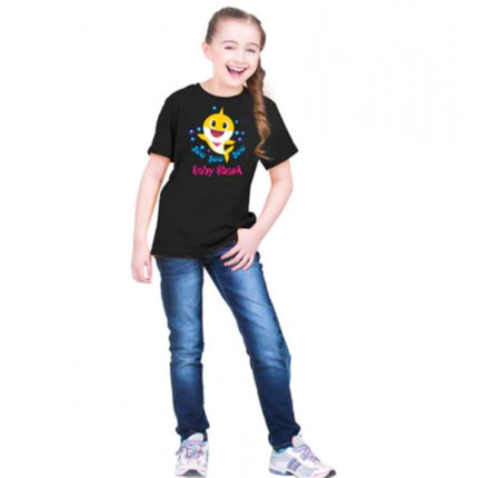 Rosolly Girls Cotton Baby Shark Half Sleeve TShirt (Black)