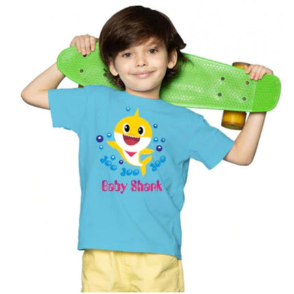 Rosolly Boys Cotton Baby Shark Half Sleeve TShirt (Blue)