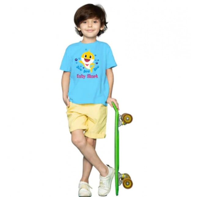 Rosolly Boys Cotton Baby Shark Half Sleeve TShirt (Blue)