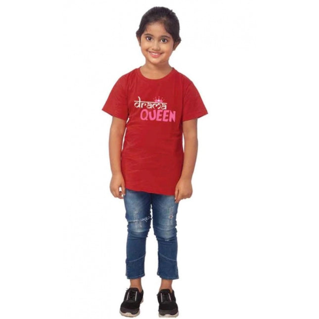 Rosolly Girls Cotton Drama Queen Half Sleeve TShirt (Maroon)