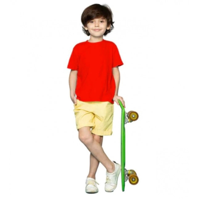 Rosolly Boys Cotton Plain Half Sleeve TShirt (Red)