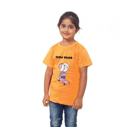 Rosolly Girls Cotton Snow Board Half Sleeve TShirt (Mustard)