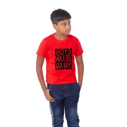 Rosolly Boys Cotton Will Be Cool Half Sleeve TShirt (Red)