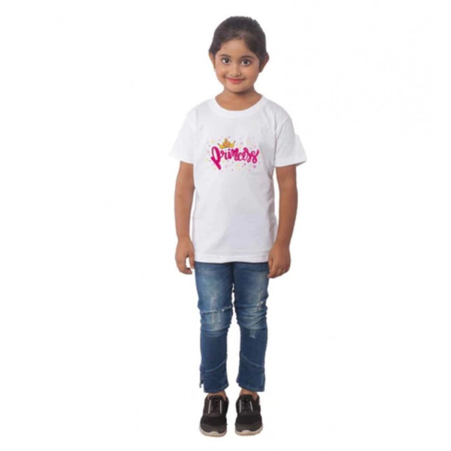 Rosolly Girls Cotton Princess Half Sleeve TShirt (White)