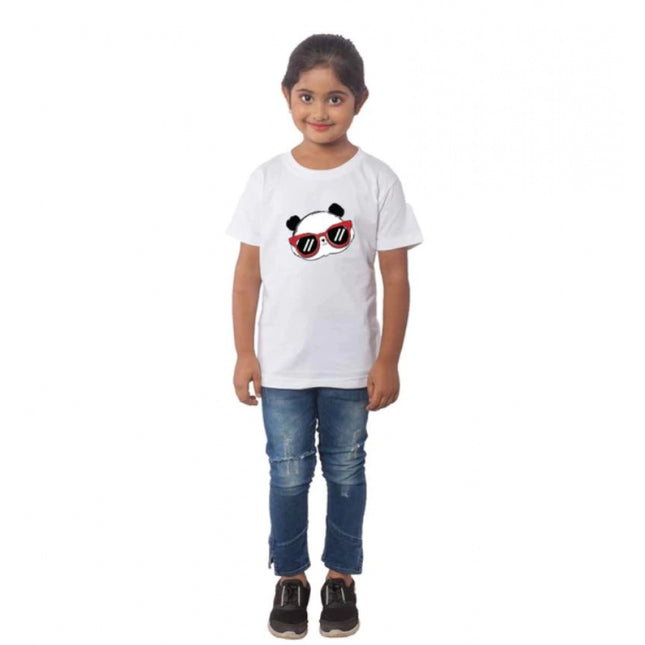 Rosolly Girls Cotton Panda Glass Half Sleeve TShirt (White)