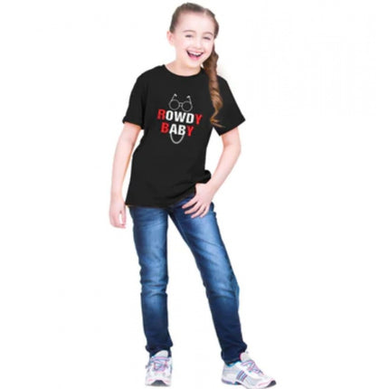 Rosolly Girls Cotton Rowdy Baby Half Sleeve TShirt (Black)