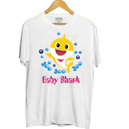 Rosolly Boys Cotton Baby Shark Half Sleeve TShirt (White)