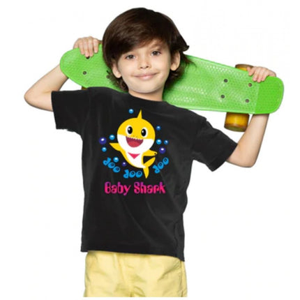Rosolly Boys Cotton Baby Shark Half Sleeve TShirt (Black)