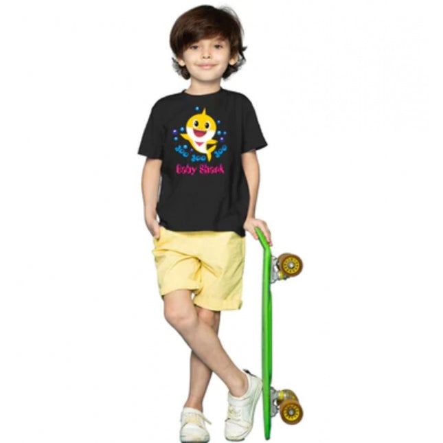 Rosolly Boys Cotton Baby Shark Half Sleeve TShirt (Black)