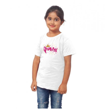 Rosolly Girls Cotton Princess Half Sleeve TShirt (White)