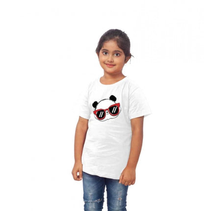 Rosolly Girls Cotton Panda Glass Half Sleeve TShirt (White)