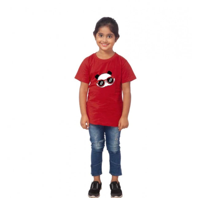 Rosolly Girls Cotton Panda Glass Half Sleeve TShirt (Maroon)