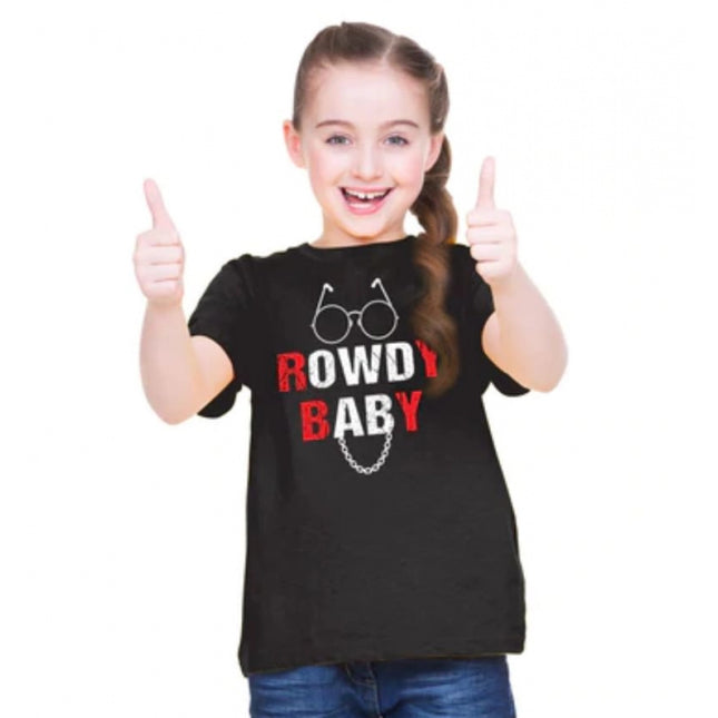 Rosolly Girls Cotton Rowdy Baby Half Sleeve TShirt (Black)