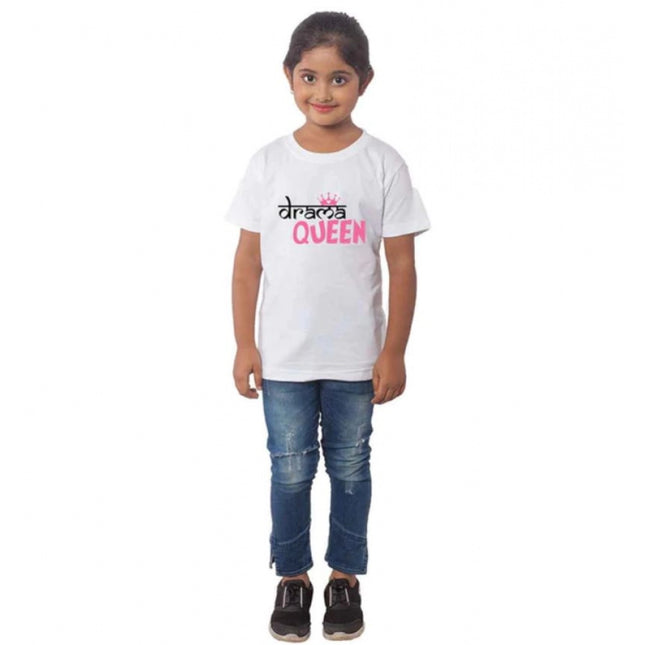 Rosolly Girls Cotton Drama Queen Half Sleeve TShirt (White)