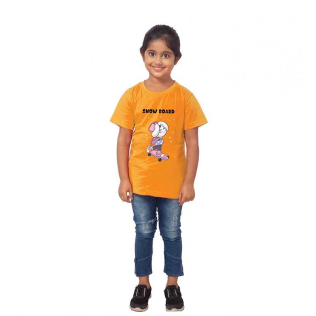 Rosolly Girls Cotton Snow Board Half Sleeve TShirt (Mustard)