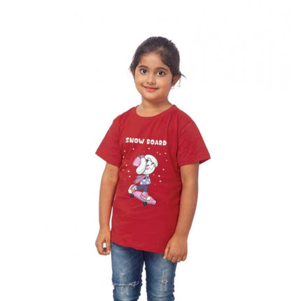 Rosolly Girls Cotton Snow Board Half Sleeve TShirt (Maroon)