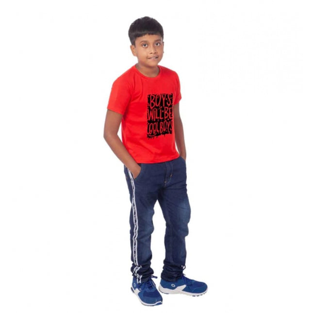 Rosolly Boys Cotton Will Be Cool Half Sleeve TShirt (Red)