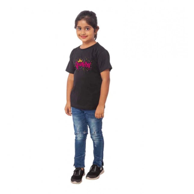 Rosolly Girls Cotton Princess Half Sleeve TShirt (Black)
