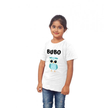 Rosolly Girls Cotton Bubo Half Sleeve TShirt (White)