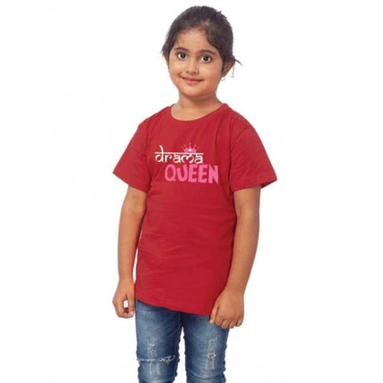 Rosolly Girls Cotton Drama Queen Half Sleeve TShirt (Maroon)