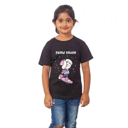 Rosolly Girls Cotton Snow Board Half Sleeve TShirt (Black)