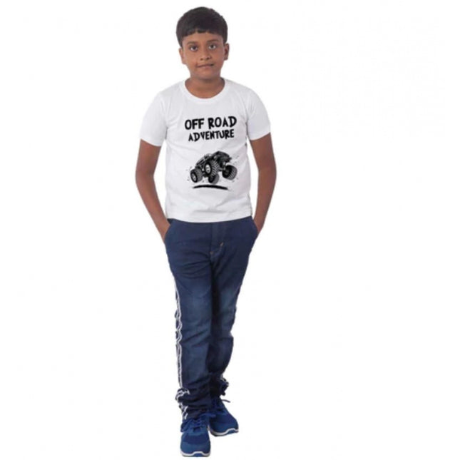 Rosolly Boys Cotton Off Road Adventure Half Sleeve TShirt (White)
