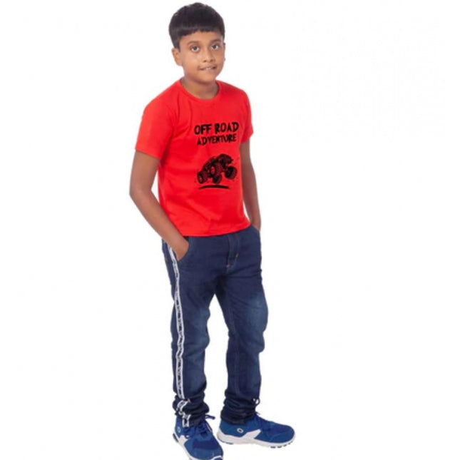 Rosolly Boys Cotton Off Road Adventure Half Sleeve TShirt (Red)