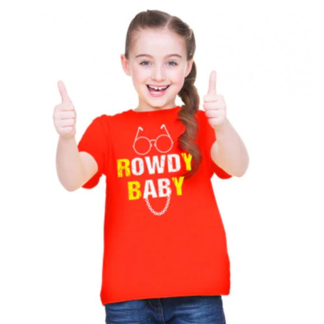 Rosolly Girls Cotton Rowdy Baby Half Sleeve TShirt (Red)