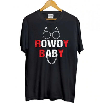 Rosolly Girls Cotton Rowdy Baby Half Sleeve TShirt (Black)