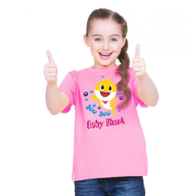 Rosolly Girls Cotton Baby Shark Half Sleeve TShirt (Pink)