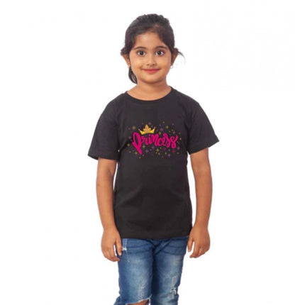 Rosolly Girls Cotton Princess Half Sleeve TShirt (Black)