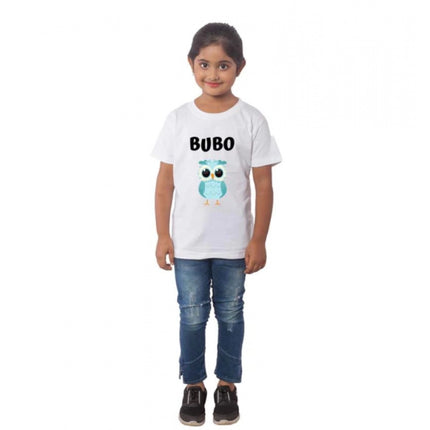 Rosolly Girls Cotton Bubo Half Sleeve TShirt (White)