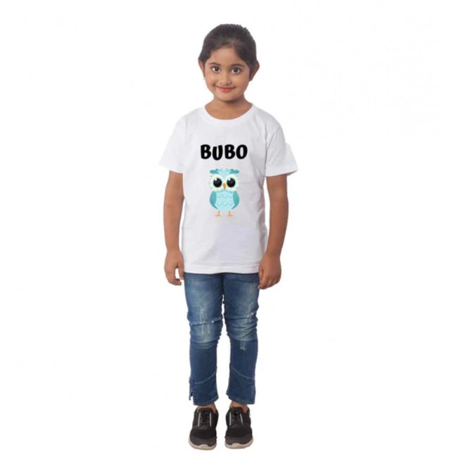 Rosolly Girls Cotton Bubo Half Sleeve TShirt (White)